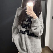 VJWK冬天青少女高中生加厚加絨毛衣初中女生韓版寬松氣質(zhì)字母毛衣女學(xué) 高級(jí)煙灰 單件 L