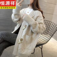 恒源祥 慵懶風(fēng)寬松外穿大尺碼中長(zhǎng)款毛衣外套女秋冬加厚牛角扣針織開衫 杏色 收藏先發(fā)貨 XXL(130-140斤