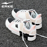 鴻星爾克（ERKE）板鞋女鞋2024秋冬季新款軟底輕便透氣百搭鞋子時尚女士運動休閑鞋 顏粉/正黑  36