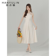 韓語(yǔ)琳空間韓語(yǔ)琳法式掛脖吊帶連衣裙子女夏季2023新款純色蝴蝶結中長(cháng)裙傘裙 杏色【連衣裙】 S