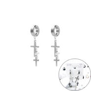 非主流個(gè)性韓版十字架耳釘無(wú)耳洞鈦鋼耳環(huán)耳夾男女吊墜 A款 無(wú)耳洞佩戴 （銀色） 一對裝