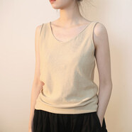 偶蔓  全棉百搭針織背心 春夏新款彈力寬松文藝內搭顯瘦純色吊帶上衣 花杏 M