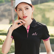 德朔有帶領(lǐng)子T恤女夏季女士T恤棉短袖女2024新款韓版寬松翻領(lǐng)運(yùn)動(dòng)休閑 黑色8226 M