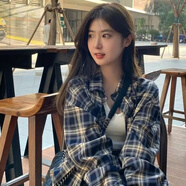 木清清冪式穿搭格子襯衫外套女秋季復(fù)古美式寬松外搭襯衣感長(zhǎng)袖上衣 圖片色【高質(zhì)量】 S