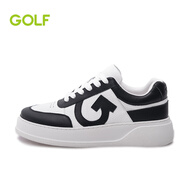 高爾夫（GOLF）男鞋牛皮厚底休閑鞋男防滑耐磨百搭板鞋透氣時尚撞色休閑鞋男 白+黑 43