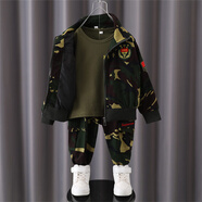 巴妮巴妮（Banibani）童裝兒童迷彩服套裝新款春秋季女童軍訓(xùn)服男童迷彩戶外運動演出服 軍綠色三件套 110碼建議100厘米身高左右