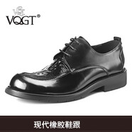 VQGT 春季頭層牛皮商務(wù)正裝大頭皮鞋圓頭英倫手工男鞋厚底耐磨增高 黑鱷魚紋橡膠鞋跟  偏大一碼 41