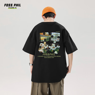 Foss Phil短袖t恤男女純棉潮流印花情侶寬松休閑打底衫上衣DT24黑色3XL