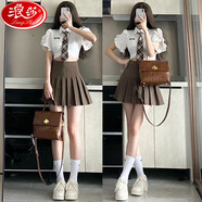 浪莎灰色半身裙女秋季薄款百褶裙2025新款高腰小個(gè)子a字短裙學(xué)生裙子 棕色【常規】 L 建議105-115斤