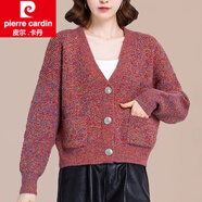皮爾卡丹（pierre cardin）蝙蝠袖針織開衫女春秋2025新款V領上衣洋氣慵懶短款媽媽毛衣外套 彩花紅 XL 120-130斤穿