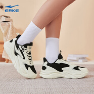 鴻星爾克老爹鞋春秋季新款休閑鞋男鞋透氣舒適百搭輕便軟彈運動(dòng)鞋桀驁2.0 正黑/微晶白 44