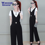 尚簡(jiǎn)紛 背帶闊腿褲女2025夏季新款韓版時(shí)尚減齡黑色墜感顯瘦吊帶連體褲 黑色褲子【單件】 M 2尺2【10-120斤】