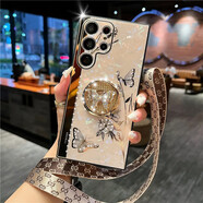 Yswen適用三星S23Ultra手機殼鏡頭全包防摔Galaxy保護套硅膠超薄鑲鉆支架女新款網(wǎng)紅潮流高級感輕奢時(shí)尚 【香檳金】蝶戀花水鉆支架丨帶長(cháng)掛繩+全屏膜 三星Galaxy S23 Ultra