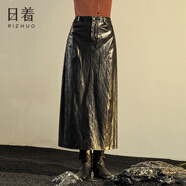 日著（rizhuo）原創(chuàng)設(shè)計女裝2025秋季新款 小眾別致顯瘦黑色高腰A字半身皮裙 隱黑 XL