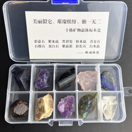 唯誠天然紫黃白水晶拉長(cháng)石水晶原石礦物晶體標本盒10格礦石孩子教學(xué)科普小石頭擺件 十種原石礦物款式1