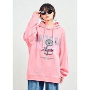 木果果木2023秋季新款復古港味印花連帽衛衣女休閑寬松長(cháng)袖上衣 粉色 L
