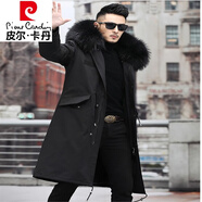 皮爾卡丹派克服男2025新款冬季羽絨服可拆卸內(nèi)膽貂皮毛一體加厚中長款仿皮 藍(lán)色 L