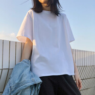 語莀春夏季港風(fēng)短袖t恤女韓版寬松ins潮純棉白色半袖上衣服可定制 424白 M 推薦95-105斤