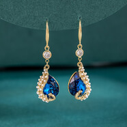 Qlady復古孔雀耳環(huán)耳飾2025新款爆款高級感耳墜氣質(zhì)大氣長(cháng)款網(wǎng)紅獨特 水晶款 藍色