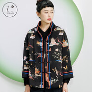 花木深中國風(fēng)棉服女秋冬盤(pán)扣立領(lǐng)加厚夾棉外套女中式年服唐裝棉衣 黑色印花（建議選小一碼） M
