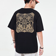 天龍致尊（Denon supreme）短袖t恤男女潮牌夏季國潮中華龍刺繡體恤純棉寬松中國風(fēng)情侶T恤衫 622中華黑色 XL(建議145-155斤)