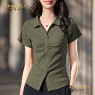 梵喬希品牌定制女裝短袖t恤女新款翻領(lǐng)polo領(lǐng)紐扣純色收腰正肩上衣t恤 軍綠色 2XL