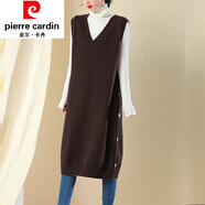 皮爾卡丹女裝針織馬甲背心女秋冬寬松加中長(cháng)款過(guò)膝毛衣打底連衣裙優(yōu)雅簡(jiǎn)約 皮爾卡丹深咖色 皮爾卡丹M