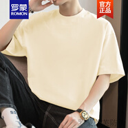 羅蒙（ROMON）260g重磅純棉短袖t恤男圓領(lǐng)上衣服美式寬松夏季全棉半袖純色體恤 M09米黃色 S 【80-100斤】