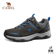 駱駝（CAMEL）戶外 登山鞋男士夏季新款耐磨防滑牛皮低幫跑鞋旅游輕便徒步鞋 A132303885，黑/碳灰/寶藍(lán)，男 41