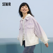 森馬牛仔外套女漸變落肩上衣寬松個(gè)性簡約風(fēng)春季刺繡夾克時(shí)尚 紫羅蘭70314 M 160/84A