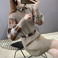 妍莉芬（yanlifen）春季套裝女2025新款時(shí)尚洋氣休閑氣質(zhì)中長(zhǎng)款針織馬甲連衣裙兩件裝 咖啡色【兩】 2XL 126-145斤