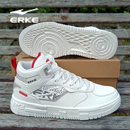 鴻星爾克【電池熊貓】男鞋輕便滑板鞋高幫板鞋防滑耐磨防潑水時(shí)尚運動(dòng)鞋 橡芽白/大學(xué)紅 41