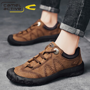 駱駝動(dòng)感（camel active）春季戶(hù)外徒步鞋登山鞋男防滑爸爸鞋旅游露營(yíng)休閑鞋子 黃棕色(頭層牛皮)戶(hù)外防滑1869 41 標準皮鞋碼