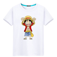 2022夏季清爽短袖T恤 海賊王印花潮流學(xué)生索隆路飛喬巴印花寬松短袖T恤男 白T路飛舉手 M