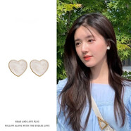 芯奢耳釘女學(xué)生白色愛(ài)心耳釘簡(jiǎn)約小巧甜美可愛(ài)心形耳釘無(wú)耳洞學(xué)生耳釘 耳夾一對