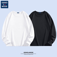 GENIOLAMODE純棉打底衫長(cháng)袖T恤男純色基礎凈版寬松春秋圓領(lǐng)內搭體恤衫 【純棉2件】白+黑 S