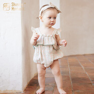Shining Moment女寶寶夏季衣服薄款純棉吊帶哈衣洋氣蕾絲拼接包屁衣連體衣爬行服 清涼夏日吊帶哈衣（不含發(fā)帶） 66cm