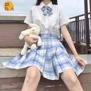jk制服格裙全套女JK學(xué)生裙子夏季日系少女制服百褶裙短裙學(xué)院風(fēng)半身裙歐維沃 冰淇淋 短袖襯衫+格裙+領(lǐng)結(jié) S