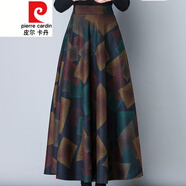 皮爾卡丹冬季毛呢格子半身裙長(zhǎng)裙女秋冬加厚a字裙氣質(zhì)加厚大擺裙針織 蘭花色 復(fù)古花4 M