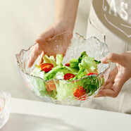 憶壺茶（YIHUTEA） 水果沙拉碗日式錘紋金邊玻璃碗碟盤(pán)套裝家用面碗零食餐具甜品碗 描金沙拉碗1300ML