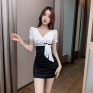 堂峻夜場性感連衣裙子女蕾絲spa足療上班衣服桑拿按摩足浴技師工作服 白色 L
