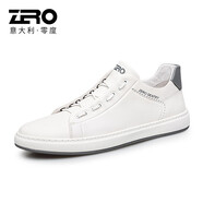 零度男鞋休閑皮鞋 新款潮流百搭板鞋男士皮鞋時(shí)尚小白鞋透氣戶(hù)外鞋子 白色（松緊帶） 41