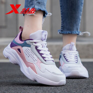 特步（XTEP）女鞋冬季運動(dòng)鞋皮面防水冬季新款休閑老爹鞋軟底旅游跑步鞋子女 白粉紫-5908 39