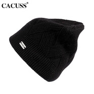 CACUSS羊毛毛線帽男士雙層加絨加厚保暖護(hù)耳帽翻邊冬季針織帽子男Z0079 Z0326黑色