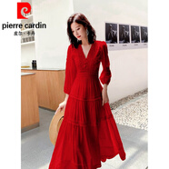 皮爾卡丹（pierre cardin）云南西藏新疆旅游穿搭女裝海邊度假夏季草原紅色連衣裙新款沙灘裙 紅色長袖 XL (建議118斤-128