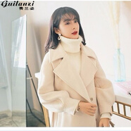 貴蘭姿秋冬毛呢大衣女裝雙面呢收腰中長(zhǎng)款2024年新款學(xué)生呢子外套女士 米白色 S（105斤以內(nèi)）