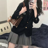 矜持范 jk制服套裝女學(xué)生三百褶裙學(xué)院風(fēng)西裝小個(gè)子鹽系少女感穿搭秋 白襯衫+領(lǐng)帶+灰色百褶裙 M