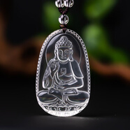 黛螺天然白水晶吊墜本命佛項鏈水晶掛件護身符本命年禮物 屬豬狗 阿彌陀佛 小款