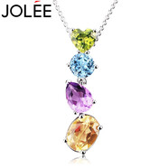 JOLEE項鏈水晶S925銀吊墜時尚飾品彩寶托帕石鎖骨鏈送女生禮物一物一證