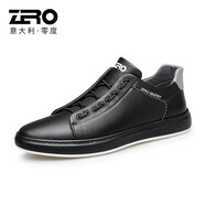 零度Zero官方男鞋板鞋男士小白鞋韓版時尚頭層牛皮透氣休閑皮鞋 黑色 39